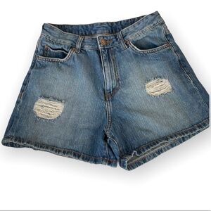 Dr. Denim High Waisted Distressed Denim Shorts Blue 28